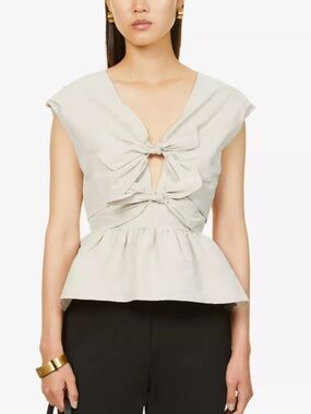 TOVE Miria Cream Tie-Front Peplum Top Size 40